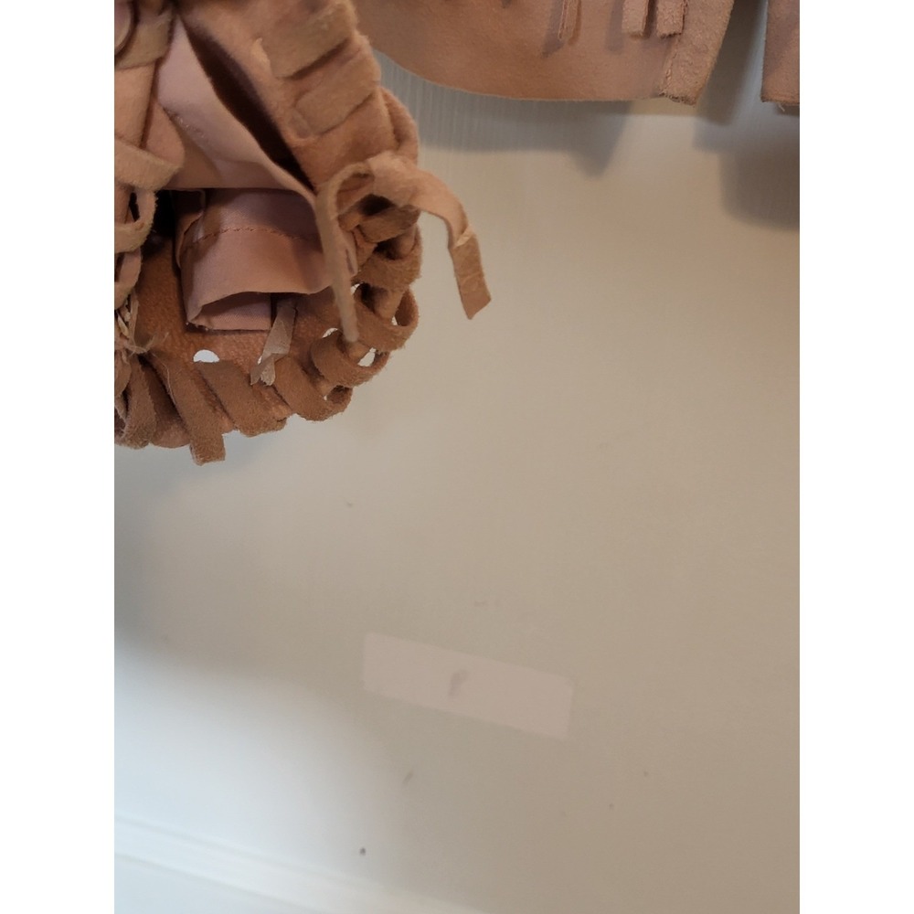 White House Black Market Suede Fringe Jacket Tan Boho Whipstitch Leather Small - Picture 6 of 8